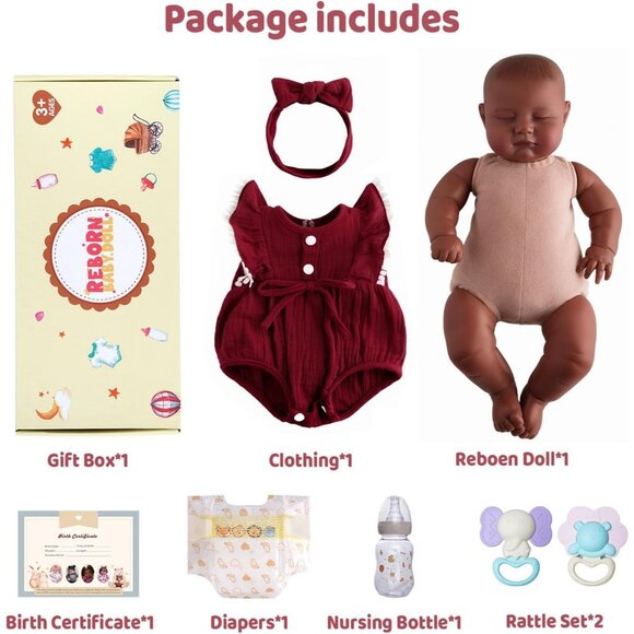 20 Inch Reborn Baby Doll Black Girl Realistic Soft Newborn Toy Gift for Kids - Picture 7 of 9